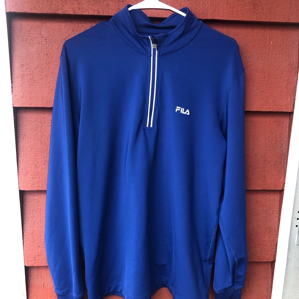 FILA Electric Men’s Blue Quarter-Zip Pullover with White Trim Sweatshirt Sz L
